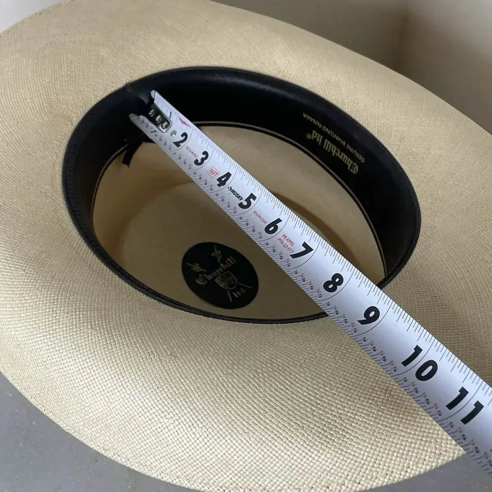 VTG Churchill Ltd Genuine Shantung Straw Panama Hat Size 7 3/8 Paisley Band